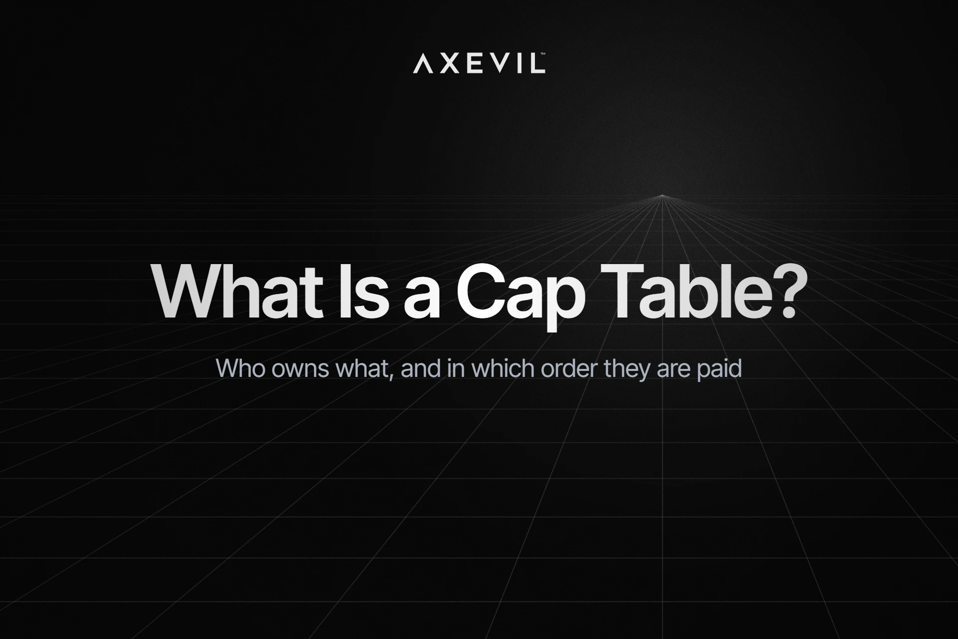 Cover: "What Is a Cap Table?" centred over a receding perspective grid.