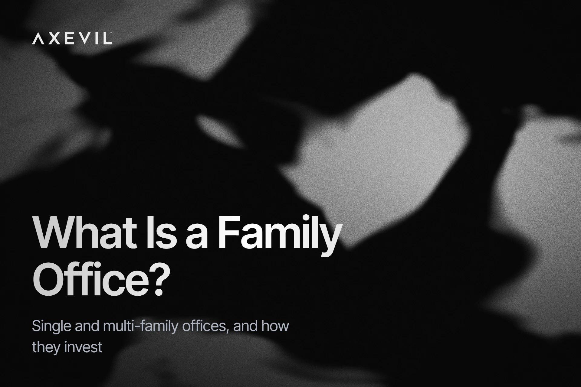 Cover: "What Is a Family Office?" set over dark soft-edged organic ink shapes.