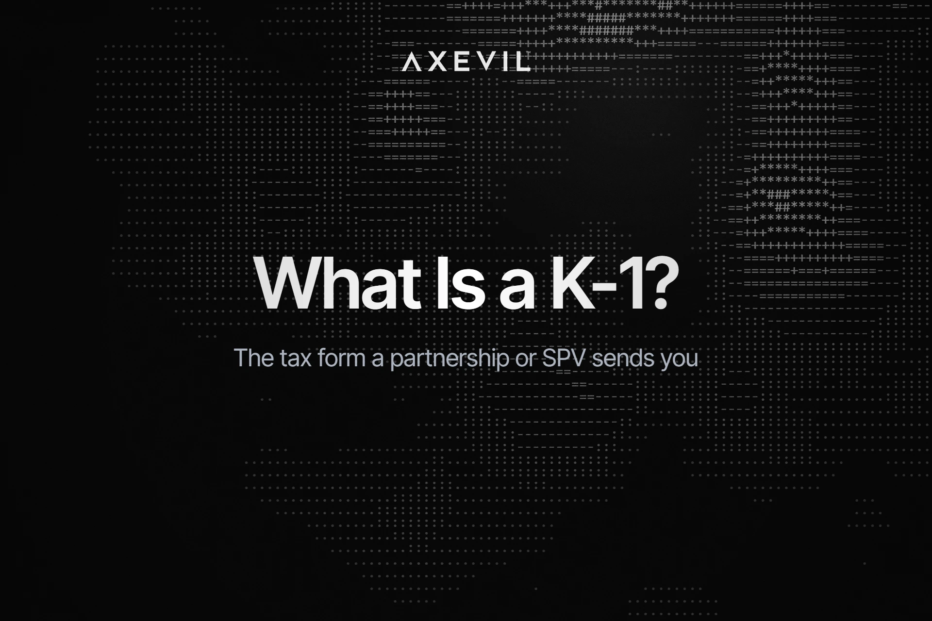 Cover: "What Is a K-1?" centred over an ASCII character-noise texture.