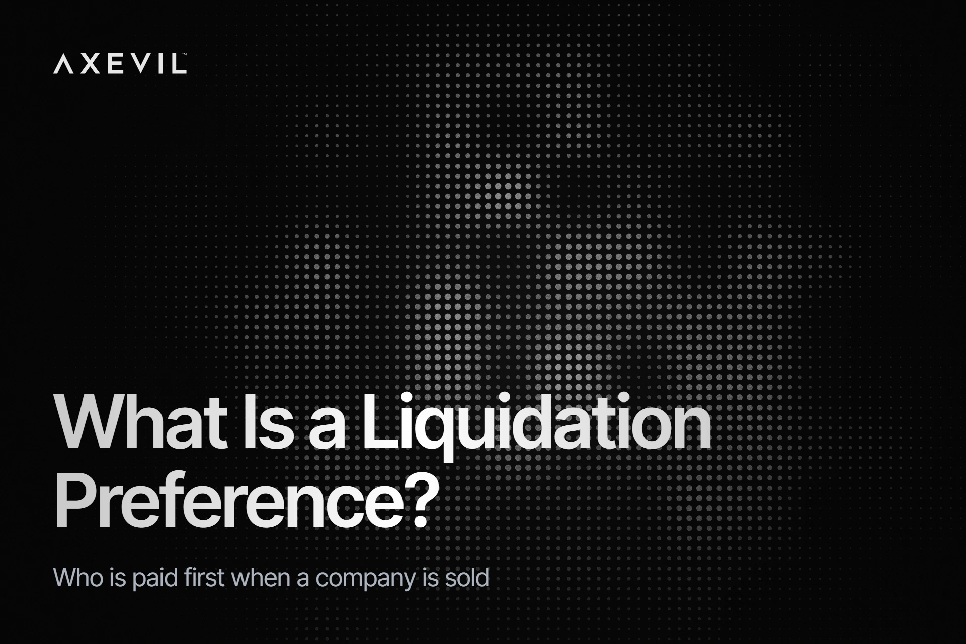 Cover: "What Is a Liquidation Preference?" centred over a soft dot-matrix field.