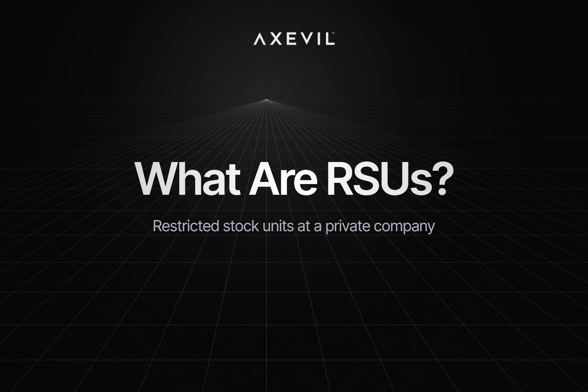 Cover: "What Are RSUs?" centred over a receding perspective grid.